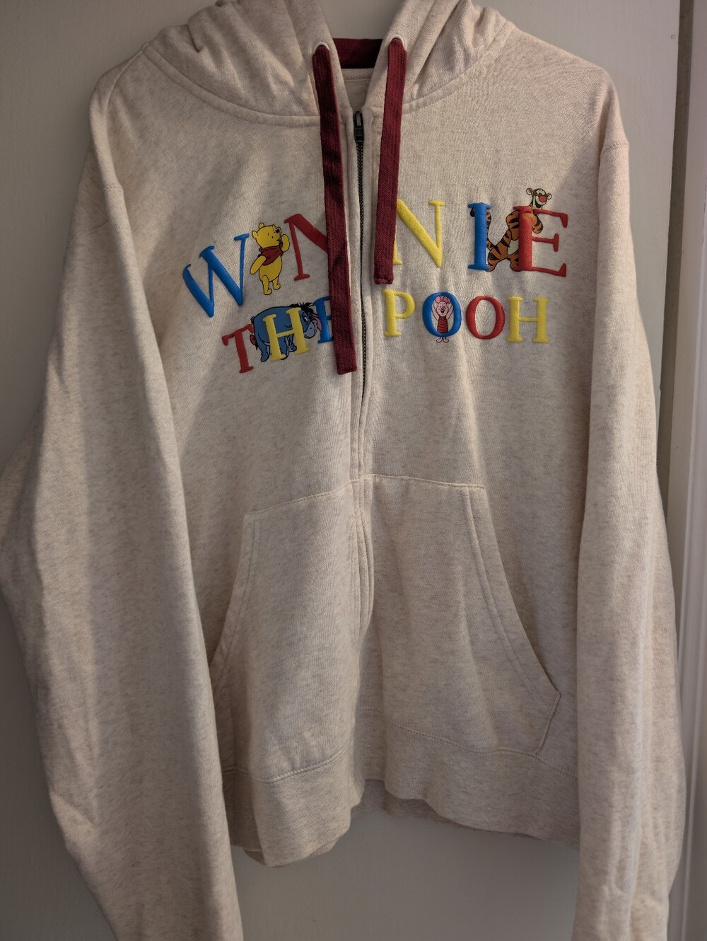 Winnie the Pooh Embroidered Half-Zip Hoodie - Cream. XXL